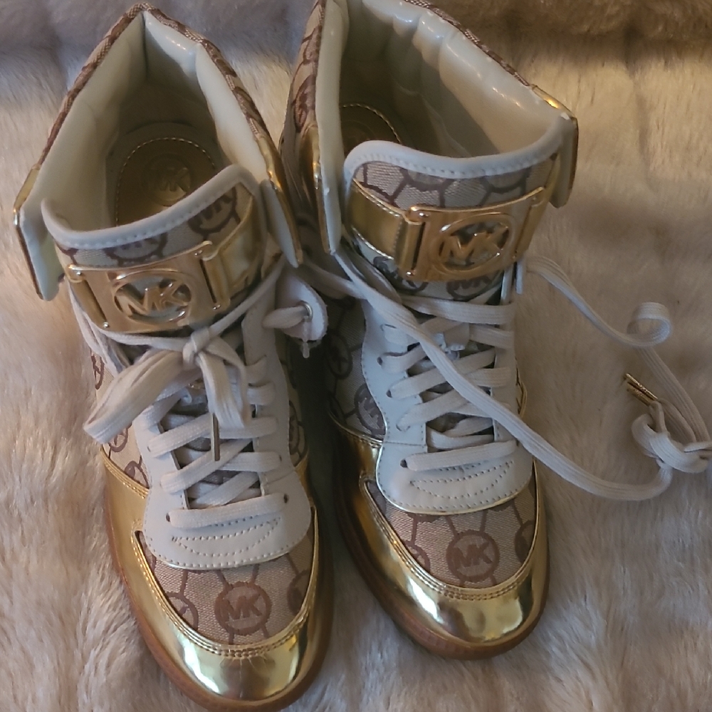 Michael Kors Gold and Cream High-Top Sneakers